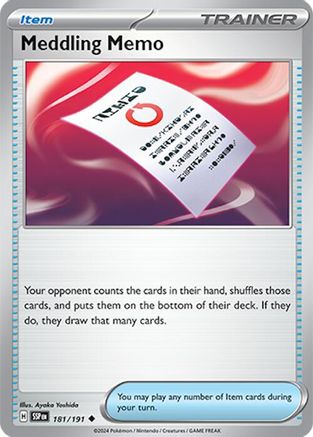 Meddling Memo 181/191 - Reverse Holofoil SV08 Surging Sparks - Uncommon