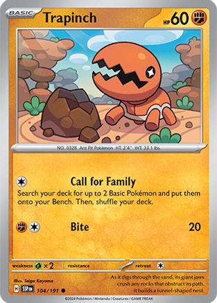 Trapinch 104/191 - Reverse Holofoil SV08 Surging Sparks - Common