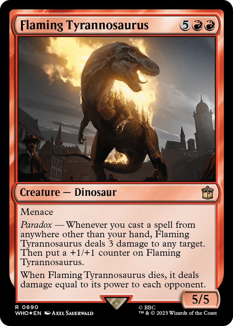 Flaming Tyrannosaurus (Surge Foil) (WHO-690) - Doctor Who Foil