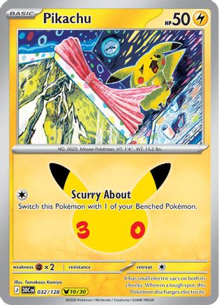 Pikachu 032/128 - Holofoil ME 30th Celebration - None