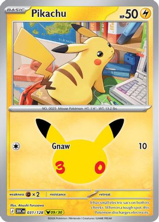 Pikachu 031/128 - Holofoil ME 30th Celebration - Pikachu Rare