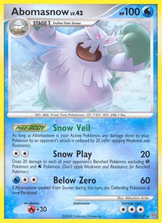 Abomasnow 012 - Reverse Holofoil Stormfront - Rare