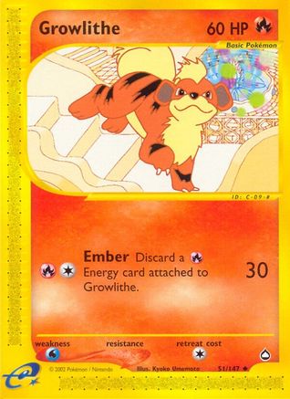 Growlithe (51) 051 - Reverse Holofoil Aquapolis - Uncommon