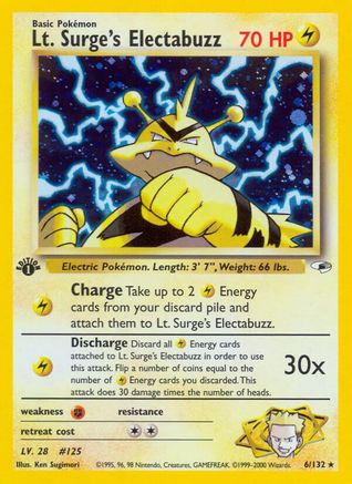 Lt. Surge's Electabuzz (6) 006/132 - 1st Edition Holofoil Gym Heroes - Holo Rare