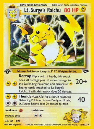 Lt. Surge's Raichu 011/132 - 1st Edition Holofoil Gym Challenge - Holo Rare
