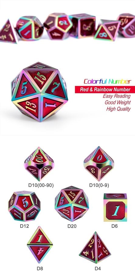 Red Iridescence – 7 Piece Metal and Enamel Dice Set