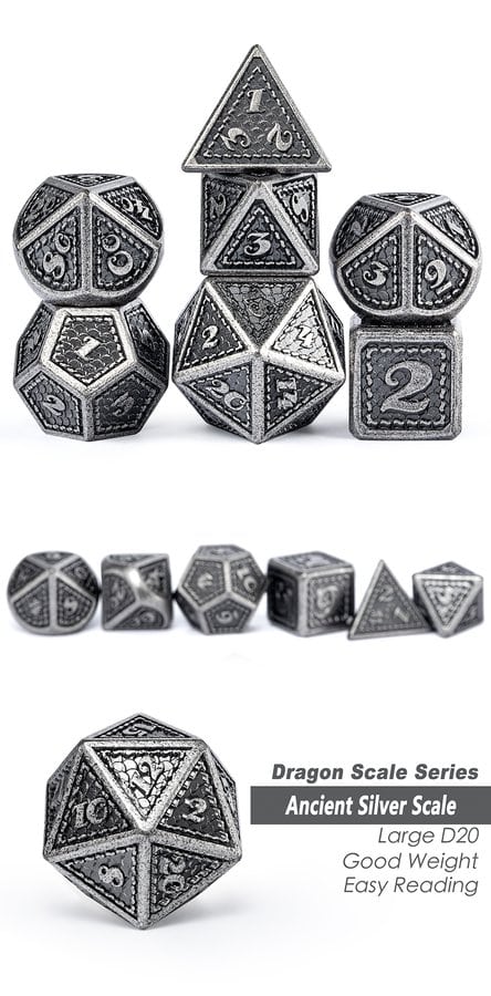 Knight – 7 Piece Dragon Scale Metal and Enamel Dice Set