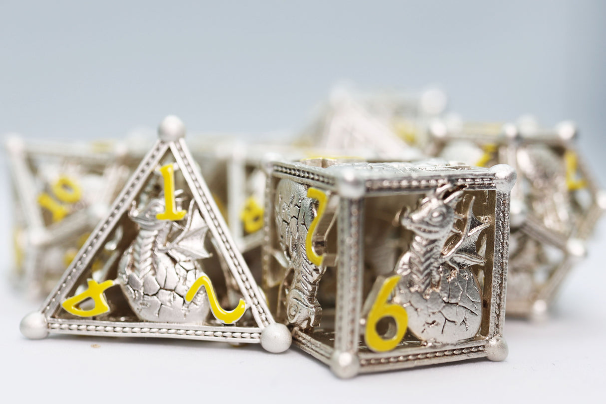 Silver Hatching Dragon RPG Metal Dice Set