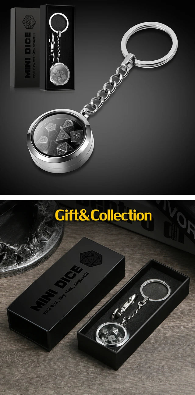 Mini Metal Dice Set Keychain - Silver