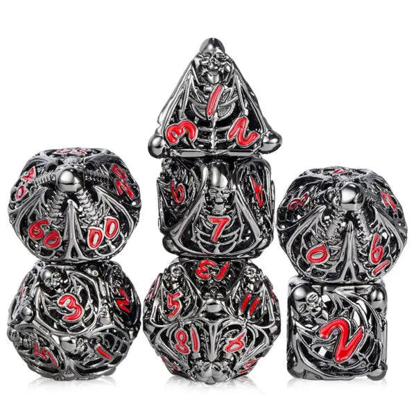 Gunmetal Red Skeleton Hollow 7-Piece Dice Set