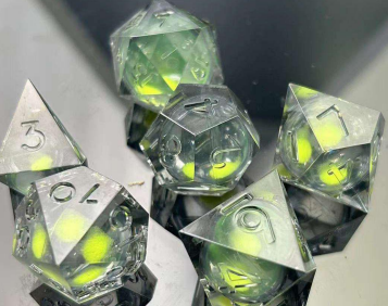 Sharp Edge Glow in the Dark Liquid Core RPG Dice Set - Lightning Glow