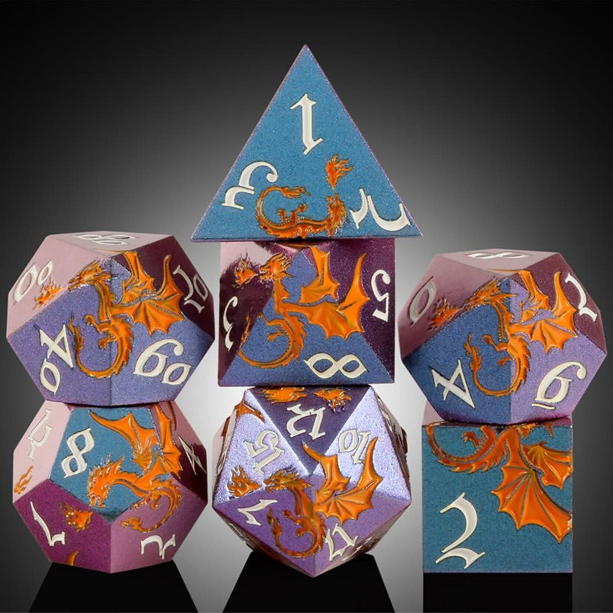 Dice Habit Dragon Gallant Metal and Enamel Polyhedral 7 die set