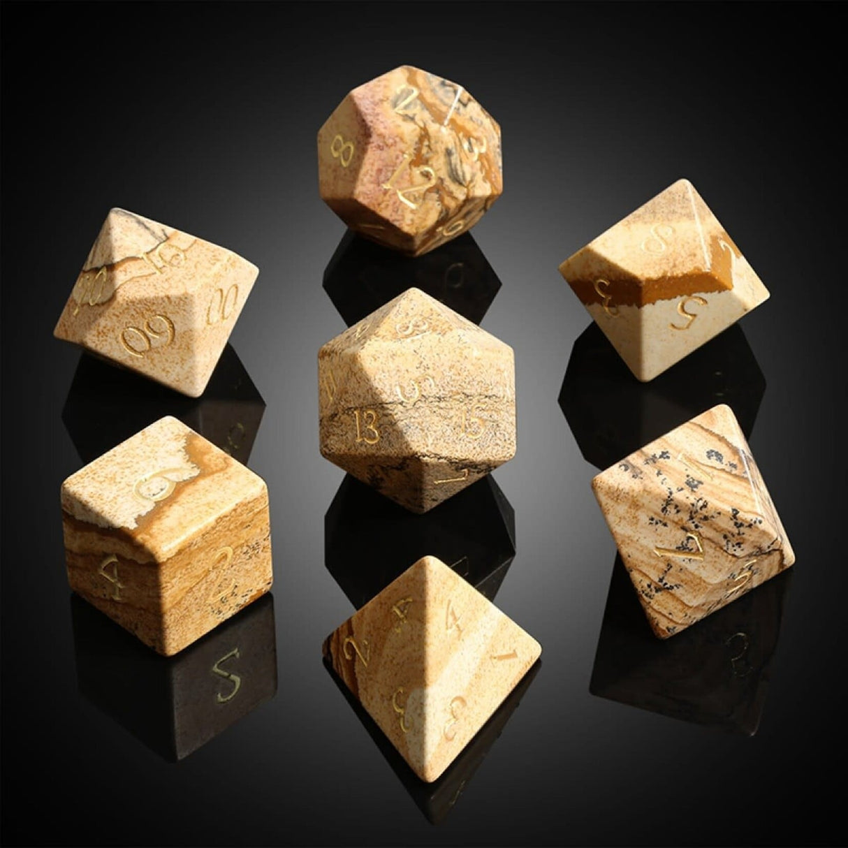 Dice Habit Gemstone Picture Jasper Polyhedral 7 die set