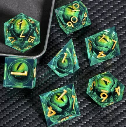 Poly Dice Set (7) – Liquid Filled, Dragon Eye Specimen