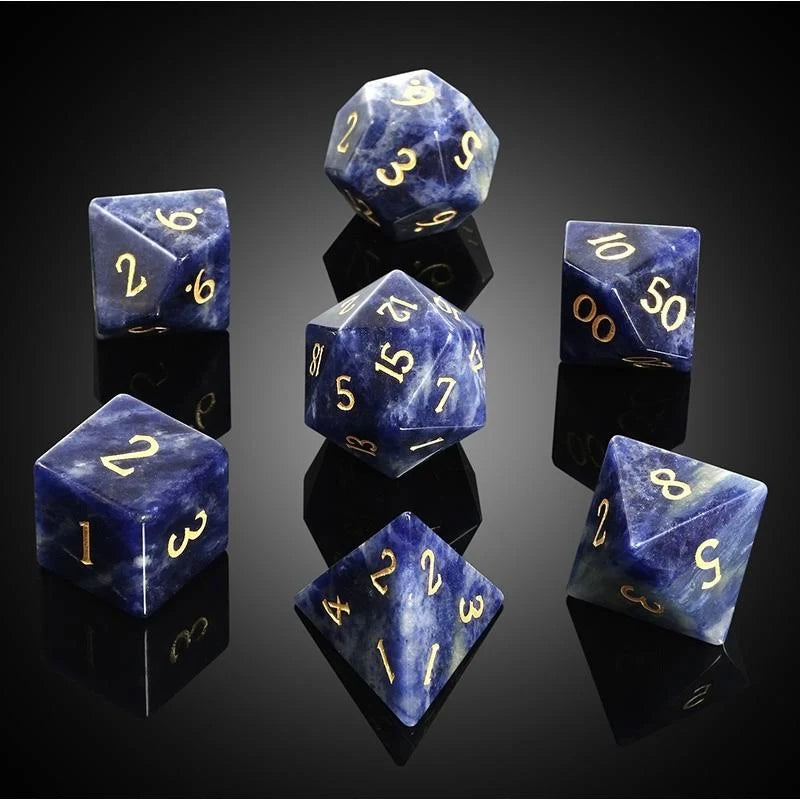 Dice Habit Gemstone Sodalite Natural Polyhedral 7-die set