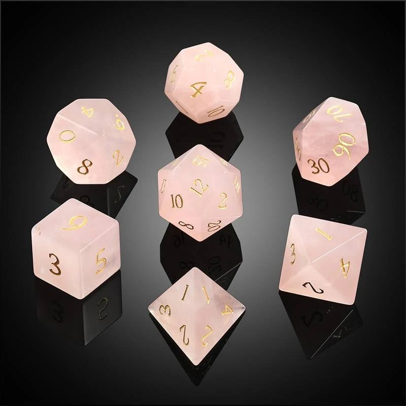 Dice Habit Gemstone Rose Quartz Polyhedral 7-die set