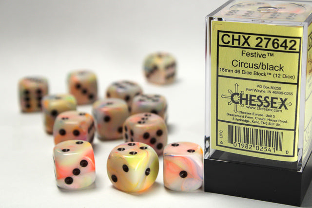 Festive® 16mm d6 Circus/black Dice Block™ 12 dice
