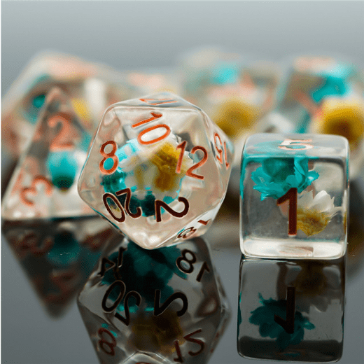 Blue & White Star Flower RPG Dice Set