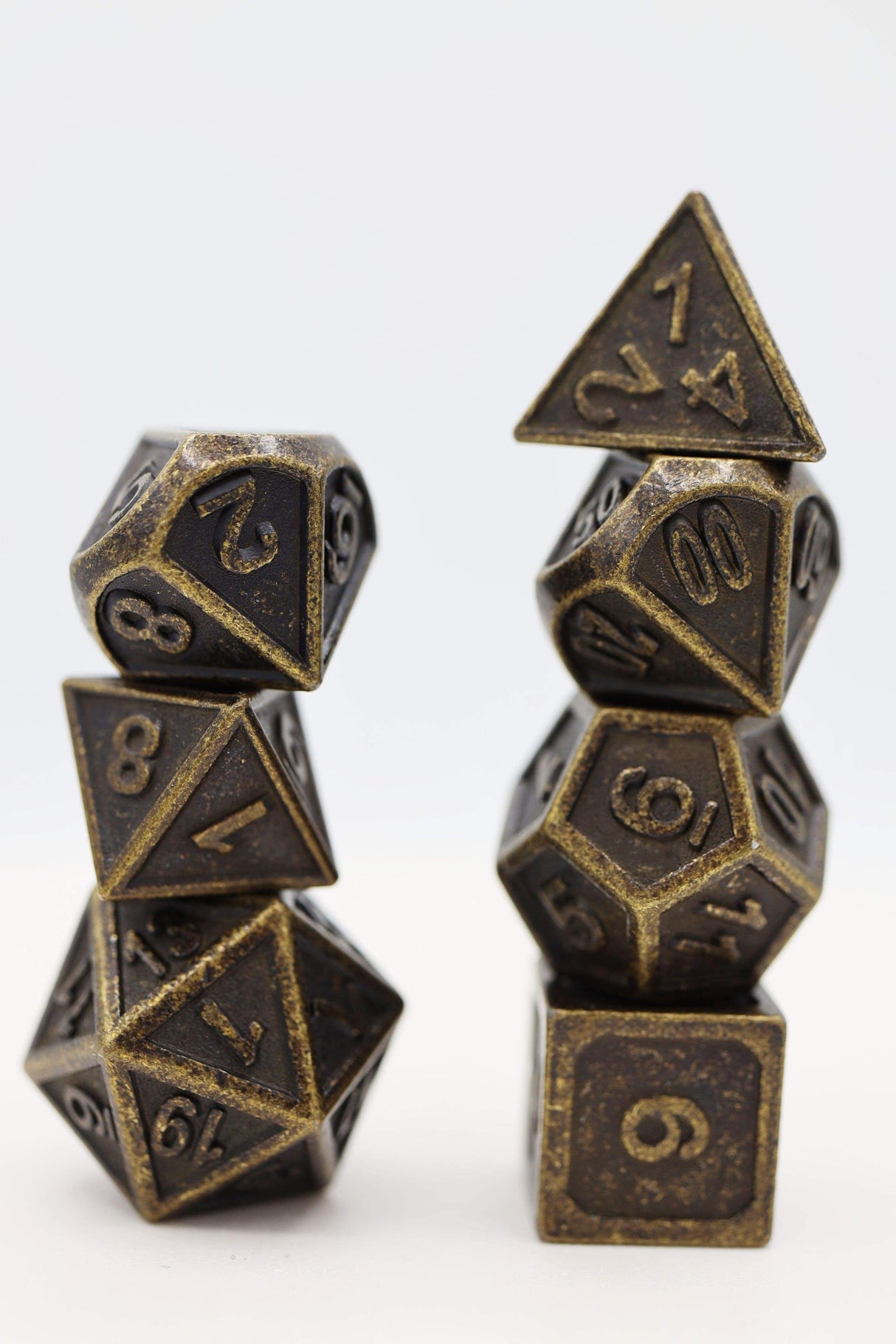 *discontinued* Embossed Antique Bronze Metal RPG Dice Set