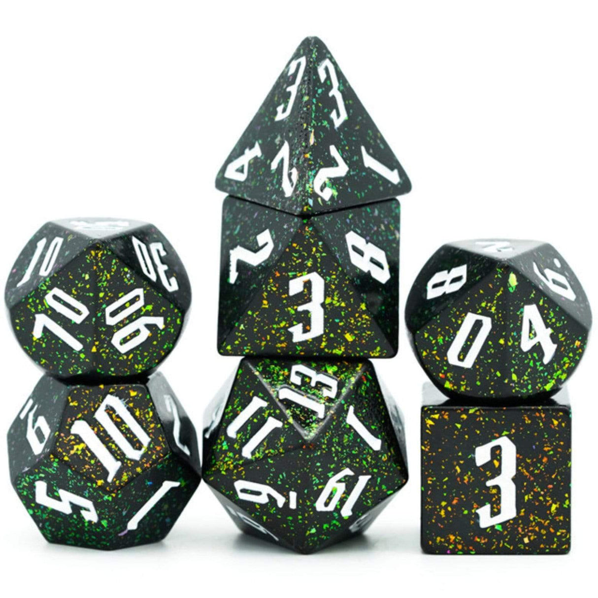 Jumbo Green Glitter Dice Set with White Font