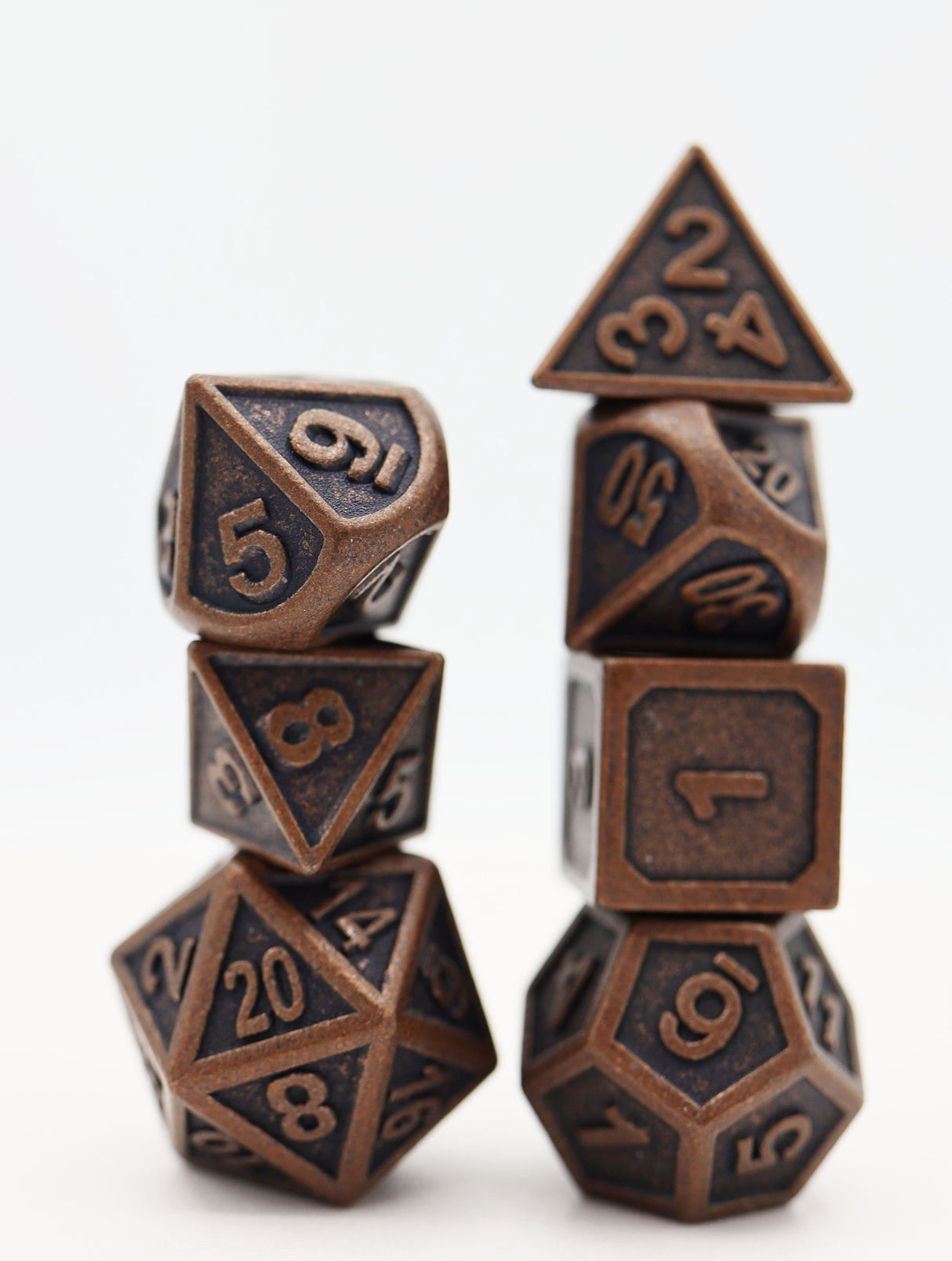 *discontinued* Embossed Antique Copper Metal RPG Dice Set