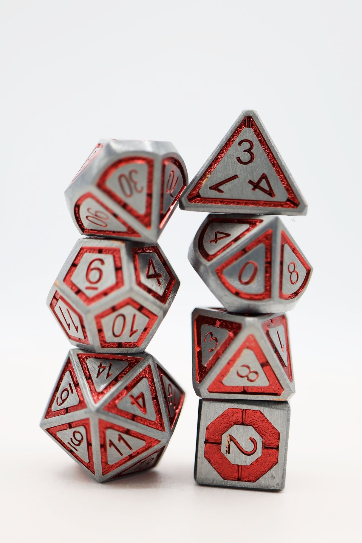 Silver with Red Foil Metal RPG Dice Set