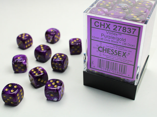 Vortex® 12mm d6 Purple/gold Dice Block™ (36 dice)