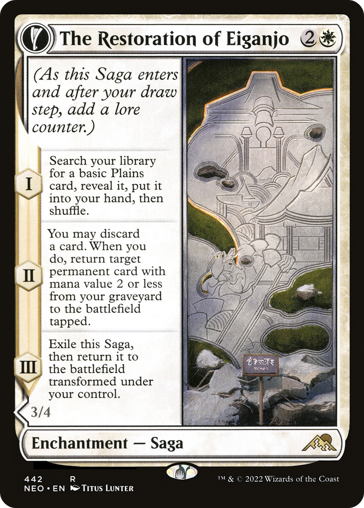 The Restoration of Eiganjo (Extended Art) (NEO-442) - Kamigawa: Neon Dynasty: (Extended Art, fandfc, enchantment)