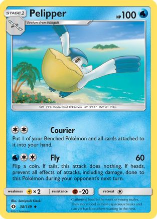 Pelipper 038/149  - Reverse Holofoil SM Base Set - Uncommon