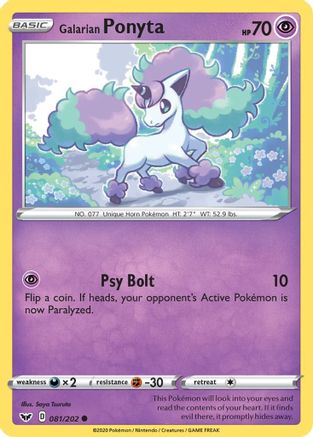 Galarian Ponyta 081/202  SWSH01 Sword & Shield Base Set - Common