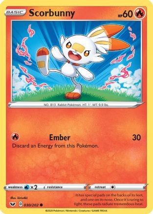 Scorbunny (030) 030/202  - Reverse Holofoil SWSH01 Sword & Shield Base Set - Common