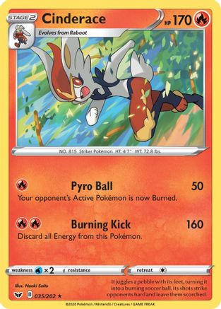 Cinderace (035) 035/202  - Reverse Holofoil SWSH01 Sword & Shield Base Set - Holo Rare