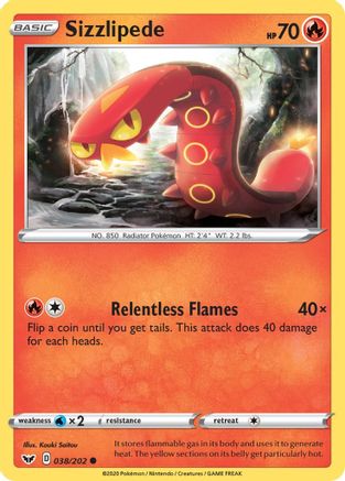 Sizzlipede (038) 038/202  - Reverse Holofoil SWSH01 Sword & Shield Base Set - Common