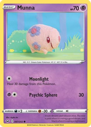 Munna 087/202  - Reverse Holofoil SWSH01 Sword & Shield Base Set - Common