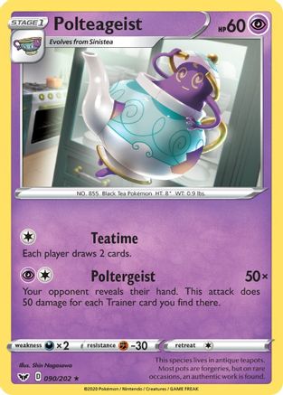 Polteageist 090/202  - Reverse Holofoil SWSH01 Sword & Shield Base Set - Rare