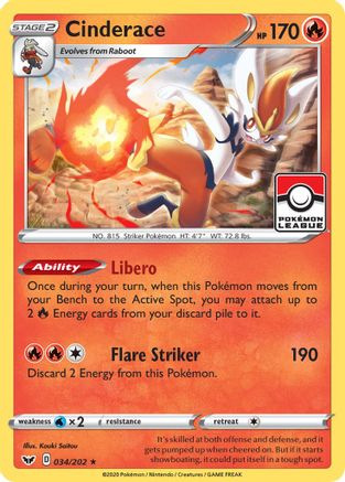 Cinderace - 034/202 (Pokemon League) [PR - 034/202]
