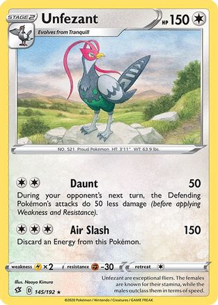 Unfezant 145/192  SWSH02 Rebel Clash - Rare