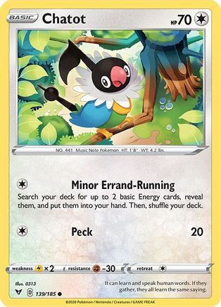 Chatot 139/185  - Reverse Holofoil SWSH04 Vivid Voltage - Common