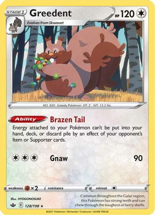 Greedent 128/198  - Holofoil SWSH06 Chilling Reign - Holo Rare