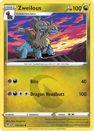 Zweilous 114/203  - Reverse Holofoil SWSH07 Evolving Skies - Uncommon