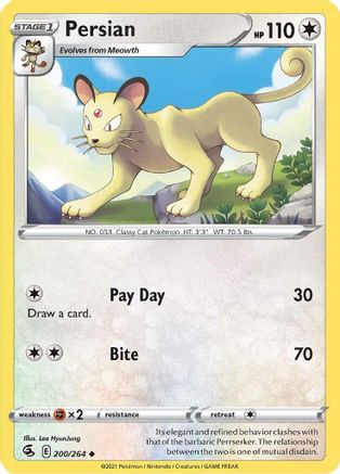 Persian 200/264  - Reverse Holofoil SWSH08 Fusion Strike - Uncommon