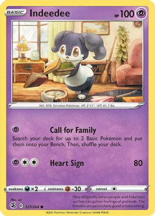 Indeedee 127/264  - Reverse Holofoil SWSH08 Fusion Strike - Common