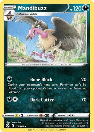 Mandibuzz 173/264  - Reverse Holofoil SWSH08 Fusion Strike - Uncommon