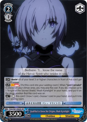 Qualified to Know Her Origins, Mash Kyrielight (SR) [FGO/S87 - FGO/S87-E084S SR]