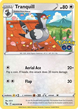 Tranquill 062/078  Pokemon GO - Common