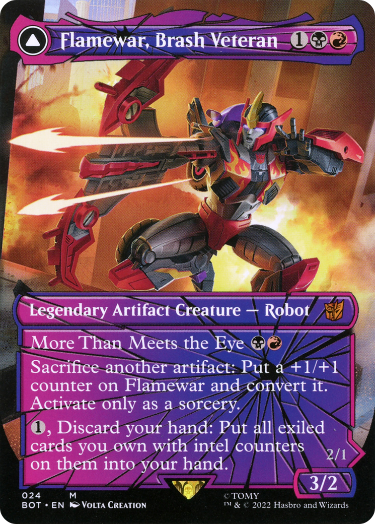 Flamewar, Brash Veteran (Shattered Glass) (BOT-024) - Transformers: (shatteredglass, convertdfc) (Borderless) Foil