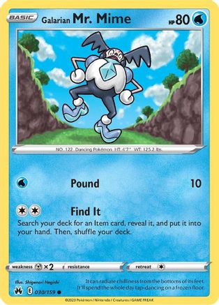 Galarian Mr. Mime 030/159  - Reverse Holofoil Crown Zenith - Common