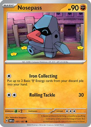 Nosepass 107/197  - Reverse Holofoil SV03 Obsidian Flames - Common