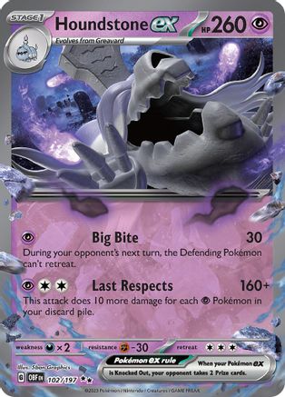 Houndstone ex 102/197  - Holofoil SV03 Obsidian Flames - Double Rare