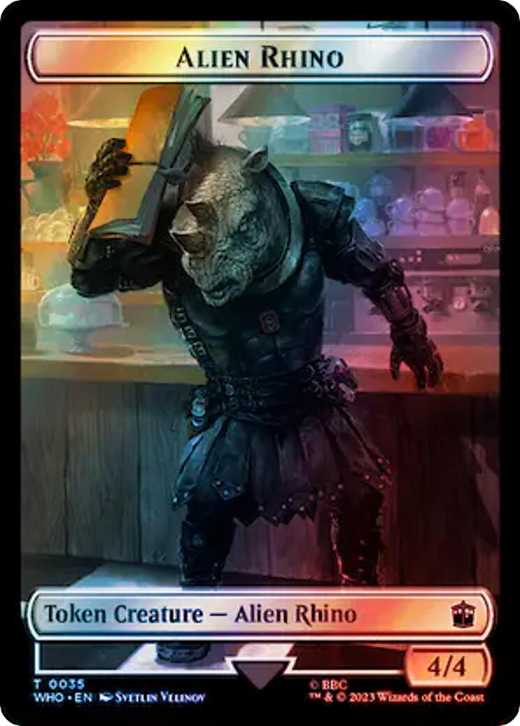 Alien Rhino // Clue (0055) Double-Sided Token (Surge Foil) [WHO - 35 // 55]
